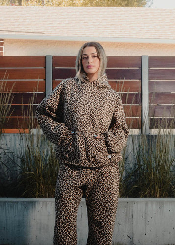 Leopardenmuster Hoodie und Jogginghose Set für Damen
