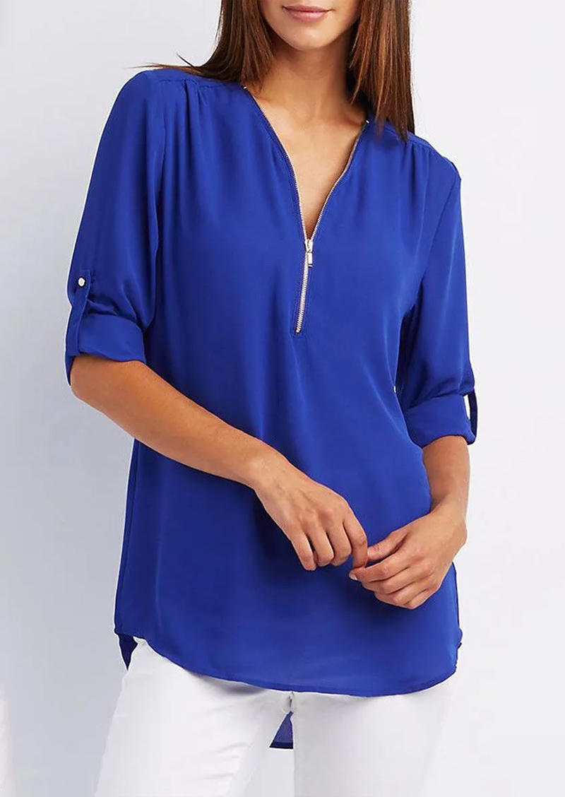 Chiffonbluse mit Reißverschluss