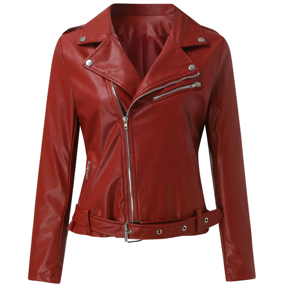 jacke Damen Biker Modell mit Gürtel und Reißverschlussdetails