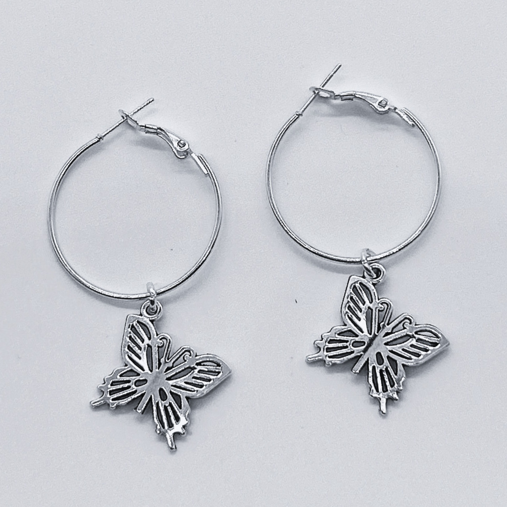 Silver Hoop Earrings With Charm | Shop Nory