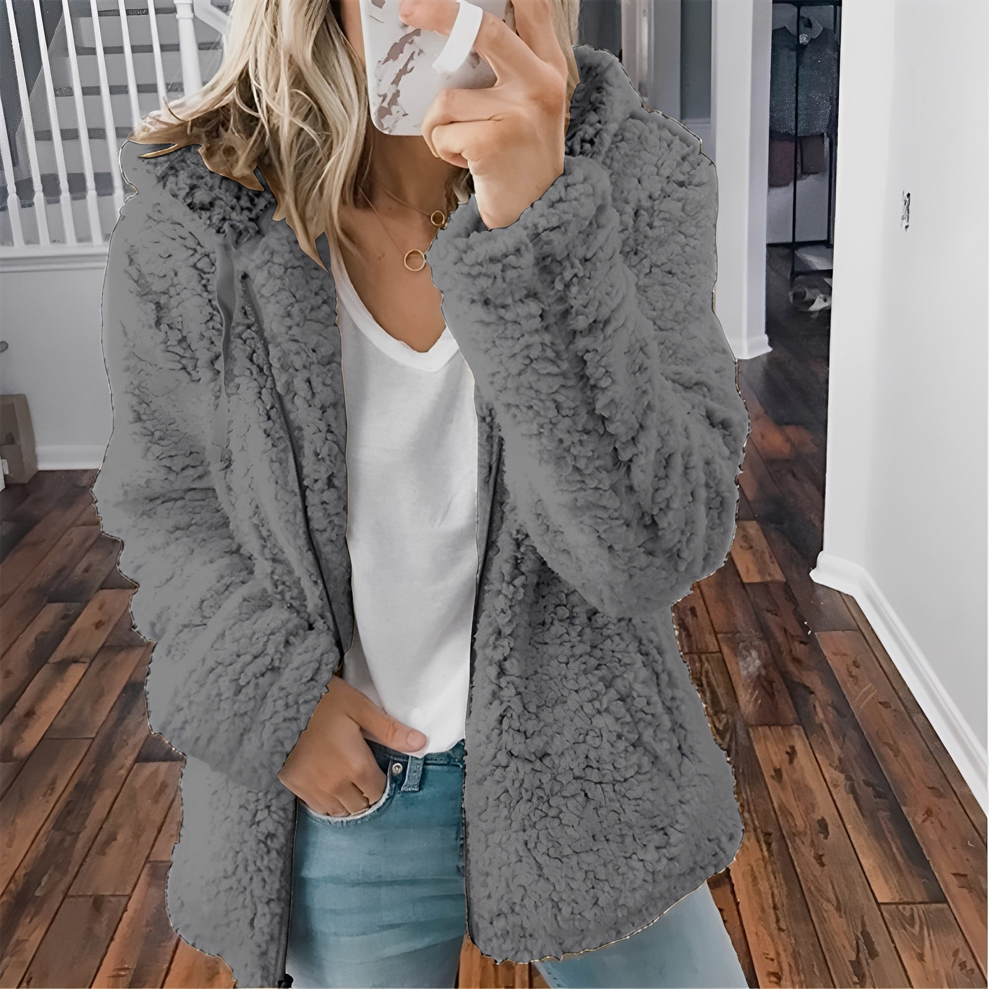 Lässige Teddy-Fleece-Hoodie-Jacke für Frauen