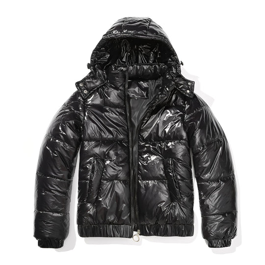 Elegante, glanzvolle Damenjacke mit Kapuze