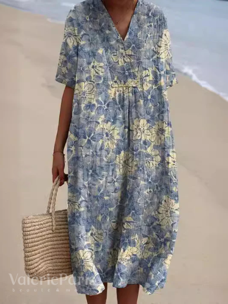 Lässiges Kleid mit Floralem Druck aus Atmungsaktivem Baumwollstoff
