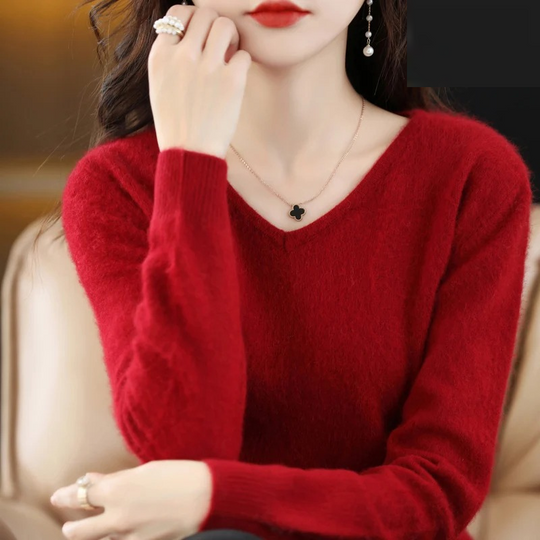 Pullover Damen V-ausschnitt Leichter und Weicher Strickpullover