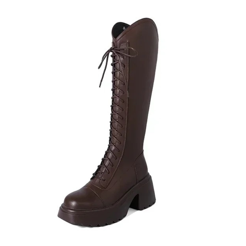 Hohe Stiefel Damenstiefel mit Schnürung und Robuster Ferse