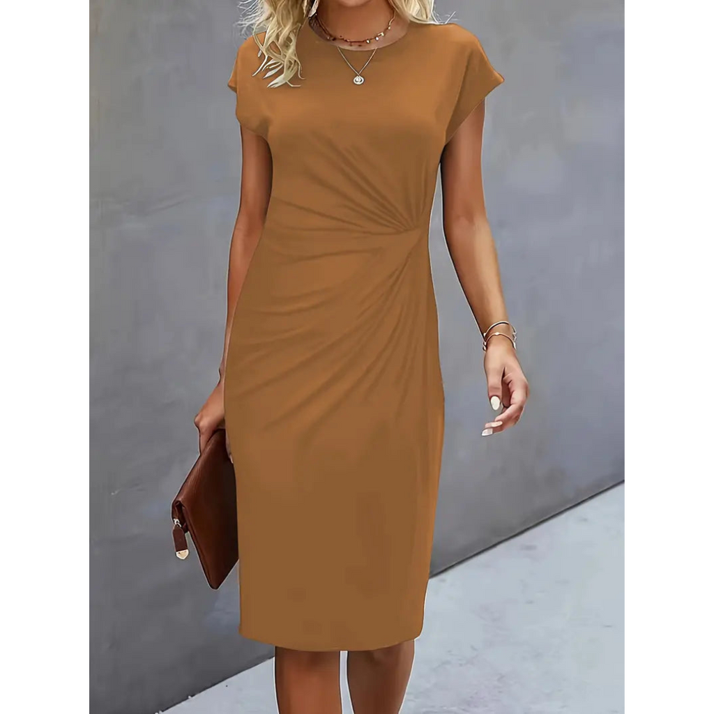 Damen Taillenakzent Stil Kleid Kurzärmlich