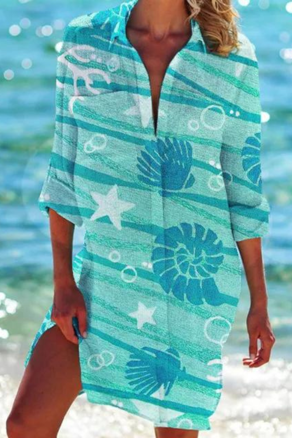 ShopNory - Lange Strandbluse mit Meeresmotiv