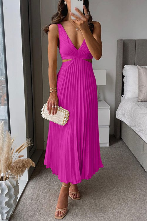 Damen Plissee Satin Kleid
