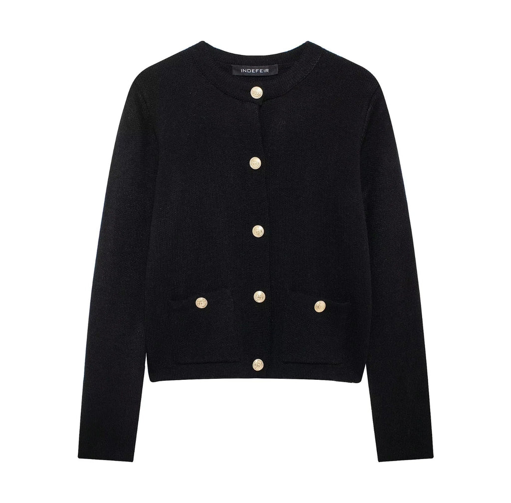 Lässiger Cardigan mit goldenem Knopfverschluss für Damen