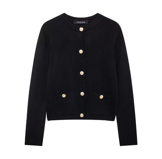Lässiger Cardigan mit goldenem Knopfverschluss für Damen