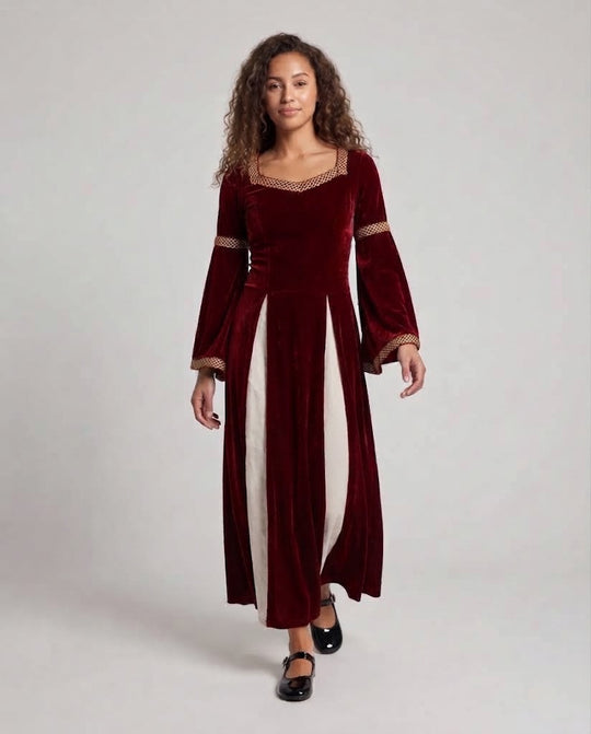 Frauen Historisches Samtkleid mit Ausgestellten Ärmeln und Dekorativem Kragen Shop Nory