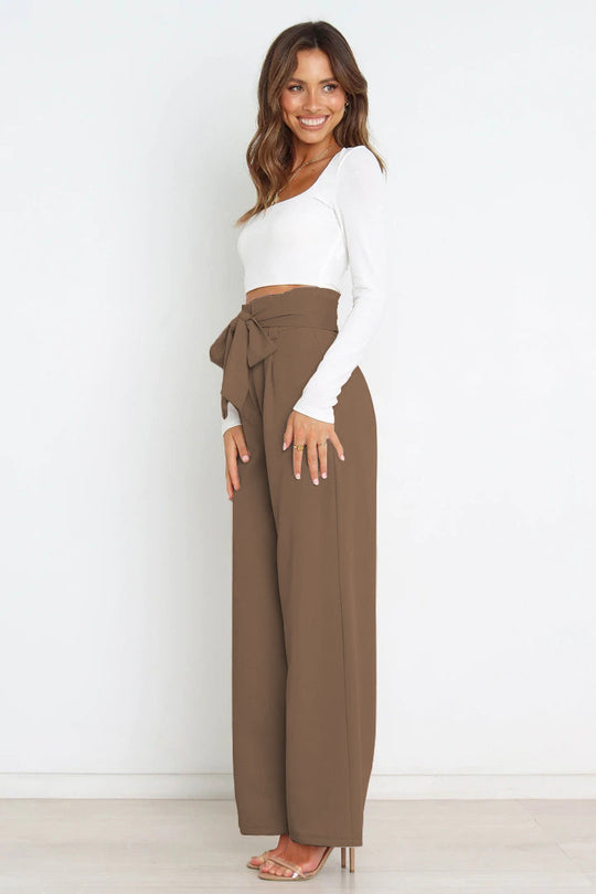 Hohe Taille Paperbag Hose mit Schleifendetail