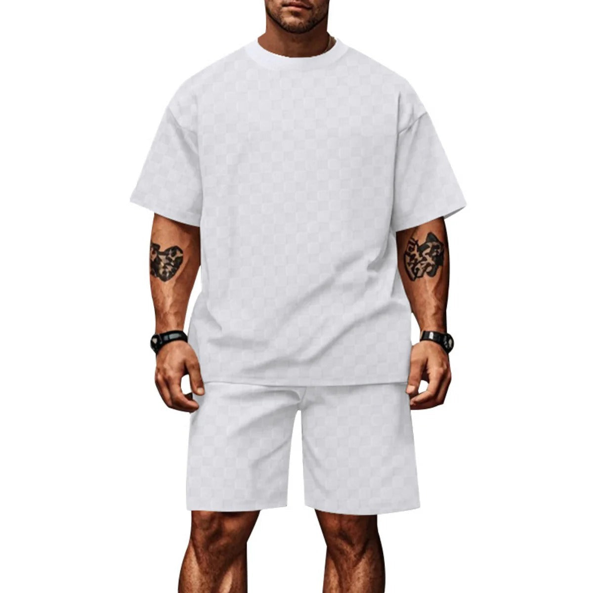 Schachbrettmuster Kurzarm-Shorts-Set