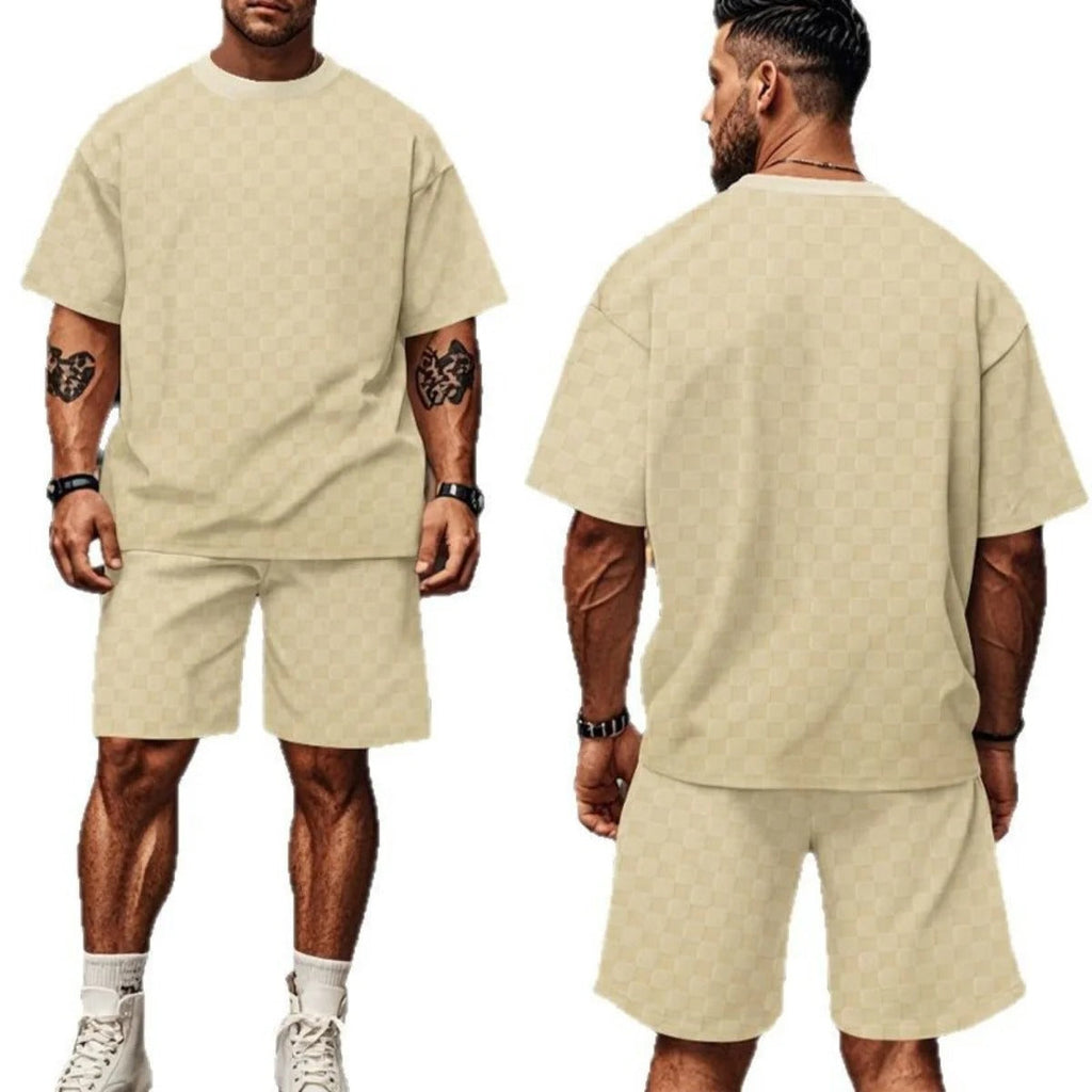 Schachbrettmuster Kurzarm-Shorts-Set
