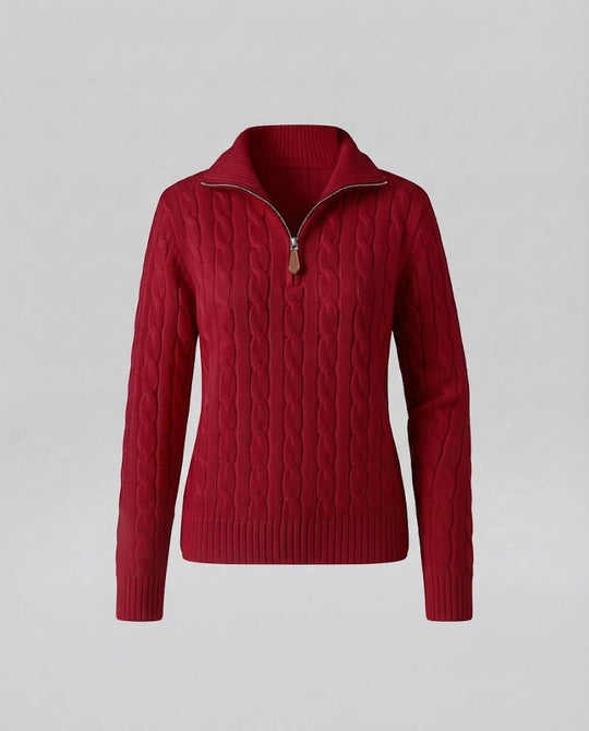 Damen Kabelstrick-Pullover mit halbem Reißverschluss und Stehkragen Shop Nory