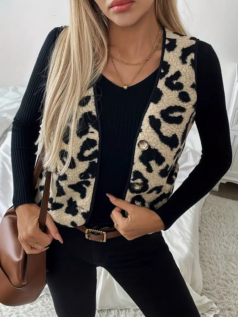Ärmellose Weste aus Kunstpelz mit Leopardenmuster für Damen