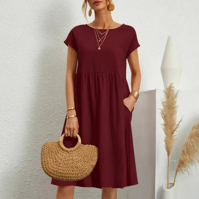 baumwollkleid für damen mit rundem ausschnitt
