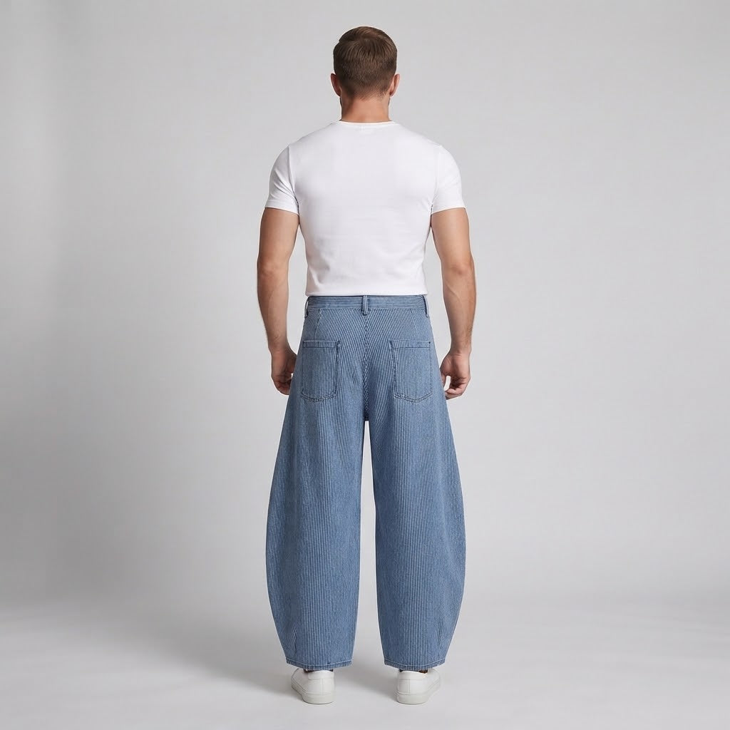 Herren Extraweite Palazzo-Hose aus feinem Nadelstreifen-Twill mit bodenlangem Saum Shop Nory