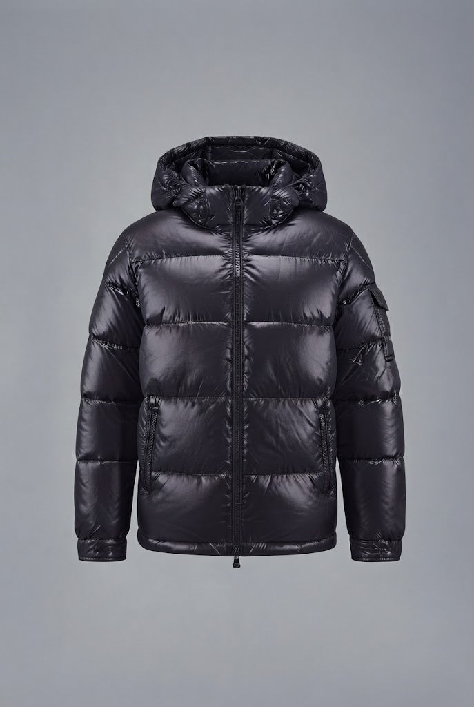 Herren glänzende gesteppte Winterjacke mit Kapuze, winddichte Außenhülle & Reißverschlusstaschen Shop nory