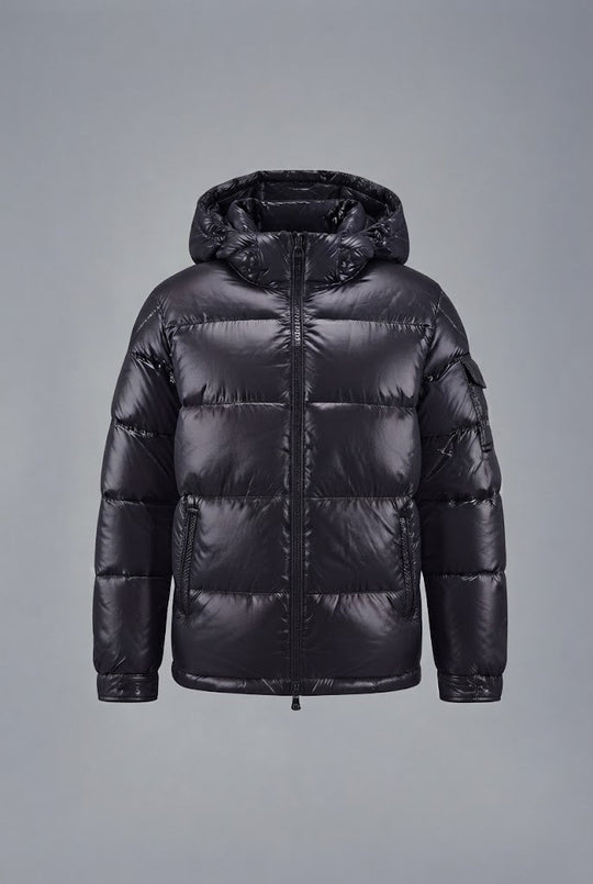 Herren glänzende gesteppte Winterjacke mit Kapuze, winddichte Außenhülle & Reißverschlusstaschen Shop nory