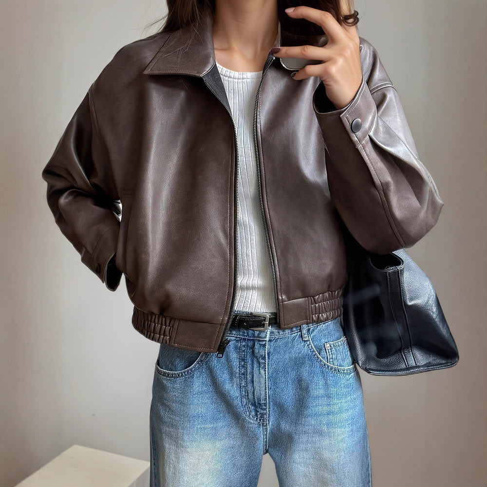 Damen-Lederjacke mit langen Ärmeln Elvira