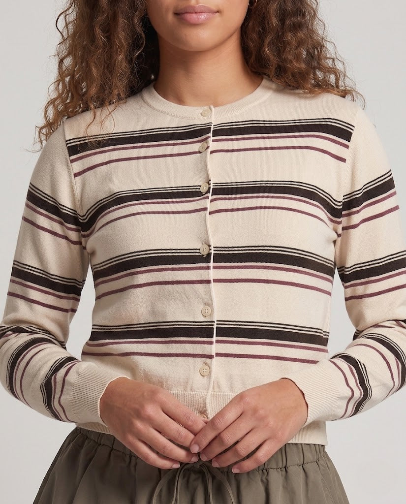 Damen Gestreifter Cropped-Strickcardigan mit Rundhalsausschnitt Shop Nory
