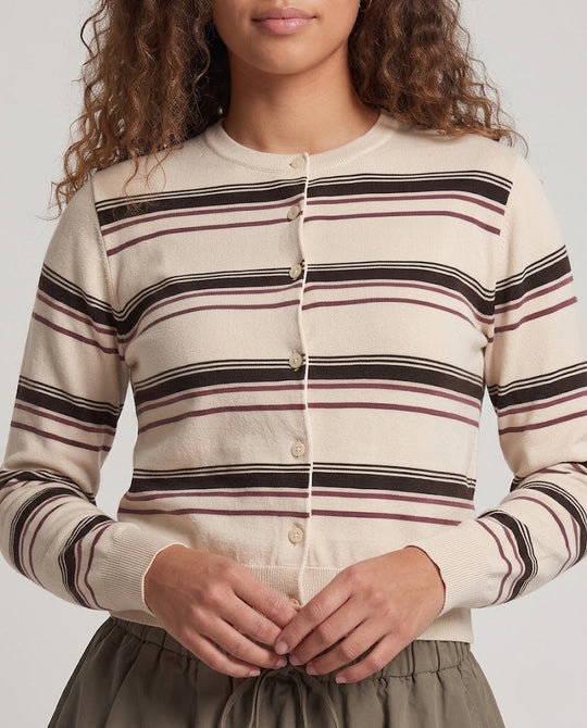 Damen Gestreifter Cropped-Strickcardigan mit Rundhalsausschnitt Shop Nory