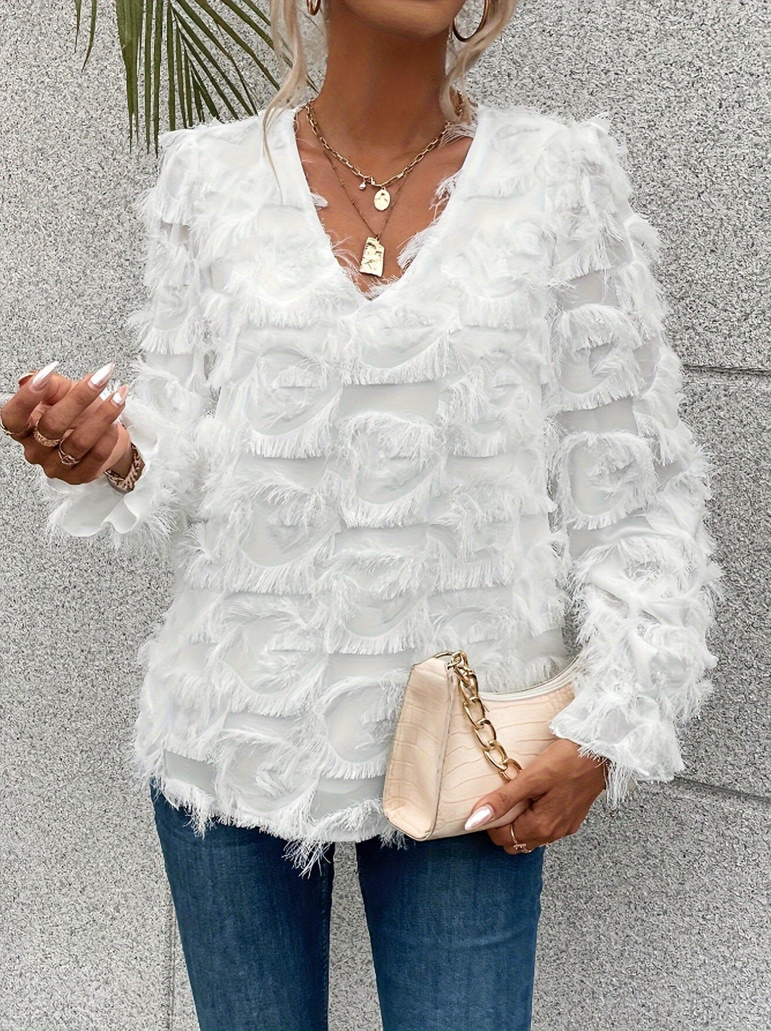 Elegantes Top mit Fransen-details Polyester Stilvoll und Bequem