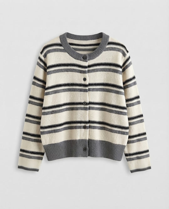 Damen Gestreifter Kurzcardigan im Retro‑College‑Look aus softem Wollmix mit Kontrastbündchen Shop Nory