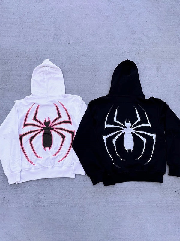 Hoodie mit Reißverschluss Und Spinnenprint