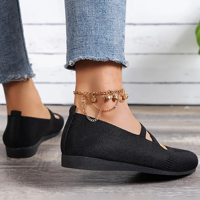 Flache Slipper mit Riemen Über Dem Spann und Flacher Sohle für Damen