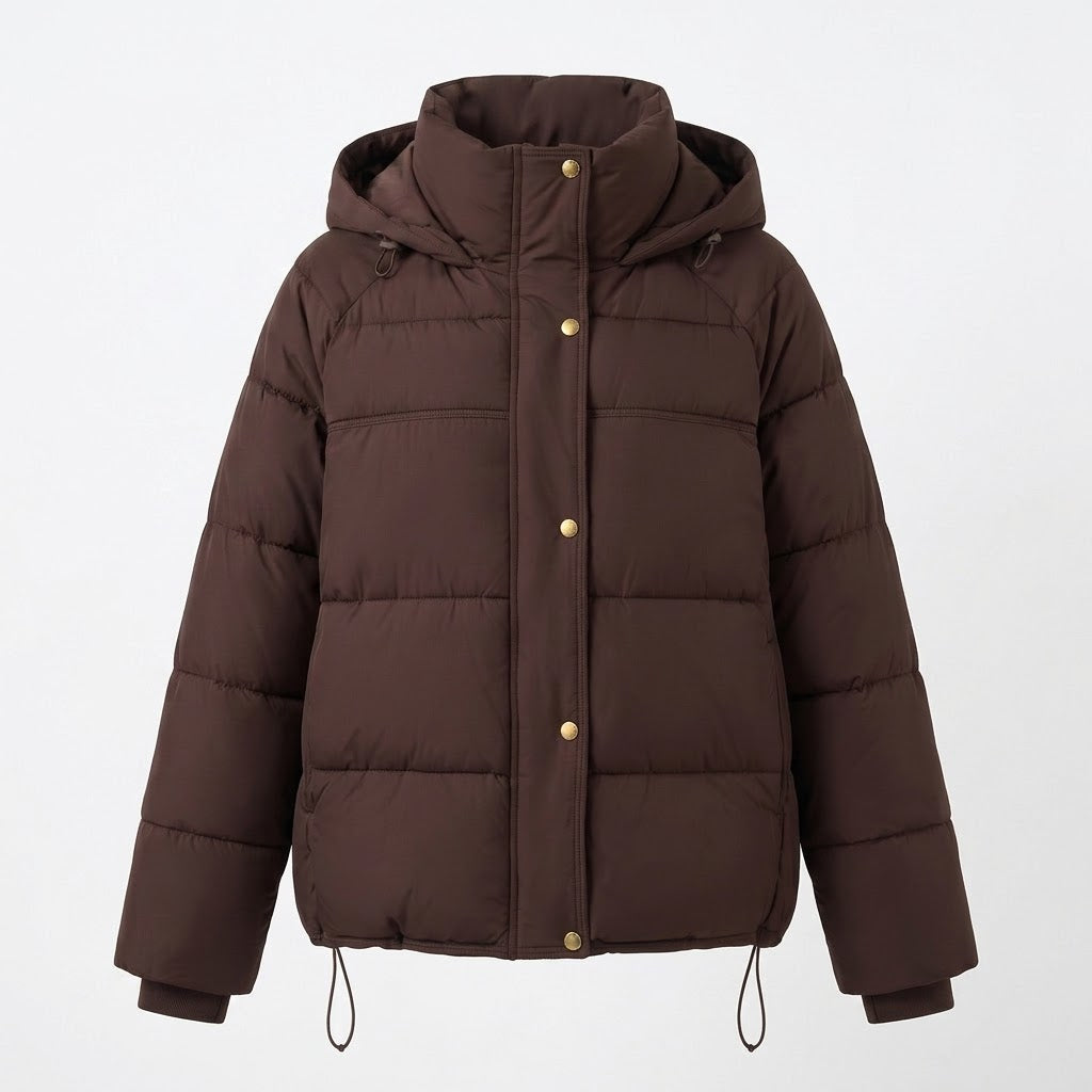 Damen gepolsterte oversized gesteppte Jacke mit hohem Stehkragen und verstellbarem Kordelzug