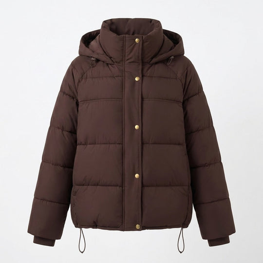 Damen gepolsterte oversized gesteppte Jacke mit hohem Stehkragen und verstellbarem Kordelzug