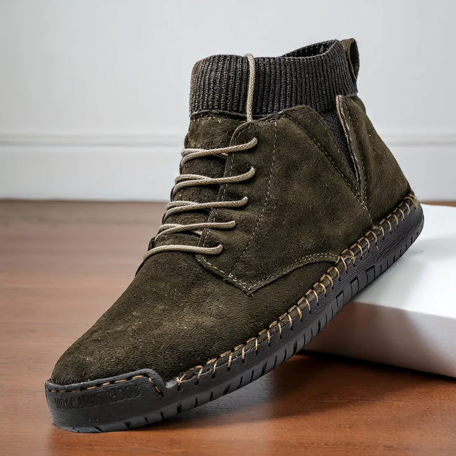 Retro-Wildlederschuhe mit Ripp- und Stichmuster