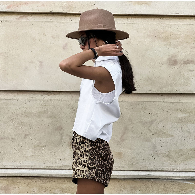 Denim Leopard Shorts