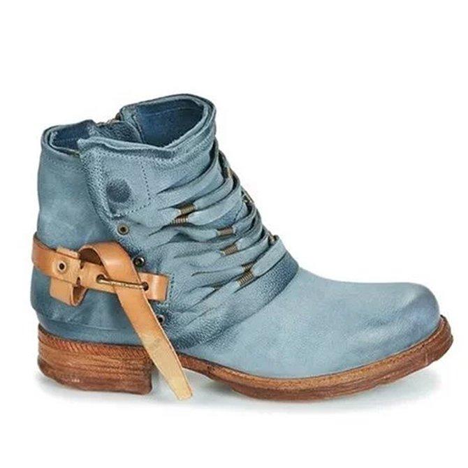 Retro Stiefeletten mit Blockabsatz und Reißverschluss