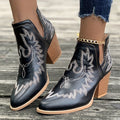 Damen Westernstiefel mit Blockabsatz und Retro-Stickerei