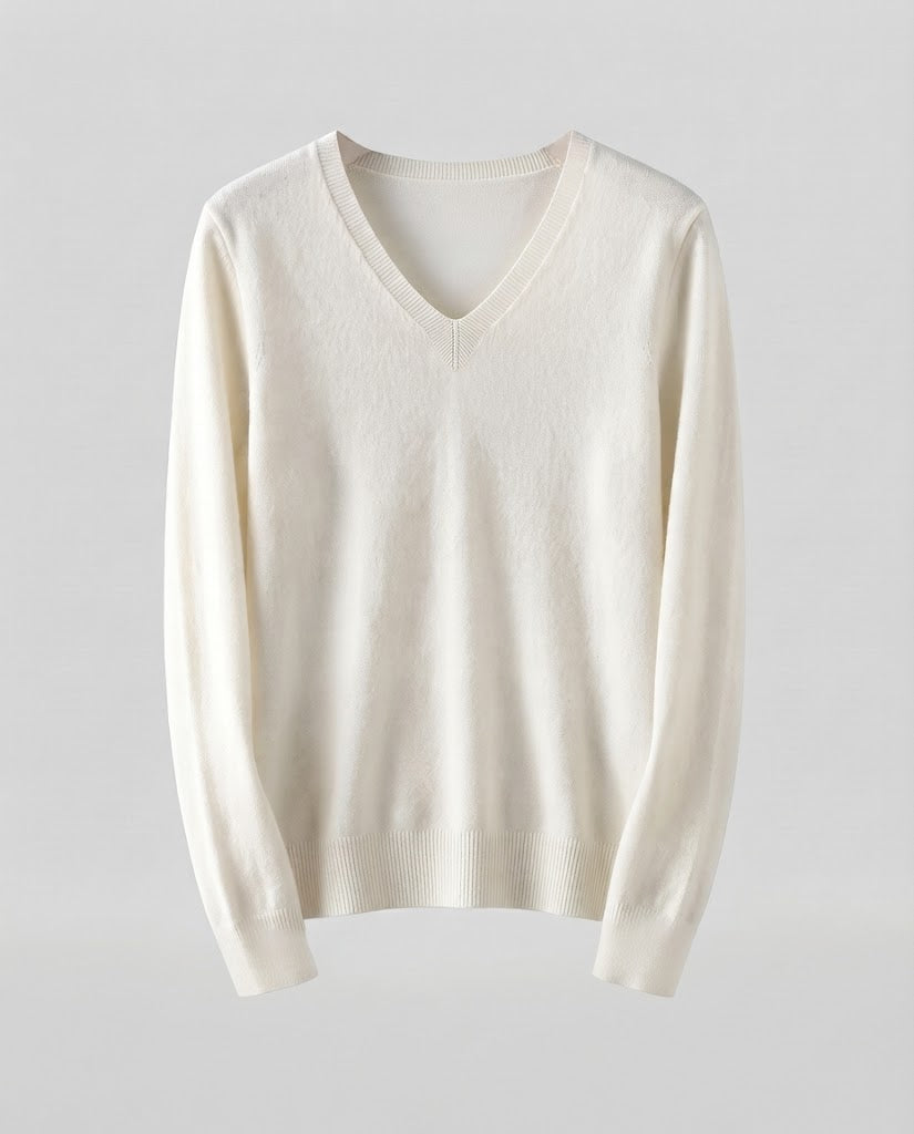 Damen Feinstrick V‑Ausschnittpullover in Kaschmir‑Optik mit schmaler Silhouette Shop Nory