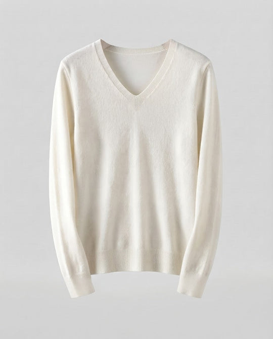 Damen Feinstrick V‑Ausschnittpullover in Kaschmir‑Optik mit schmaler Silhouette Shop Nory