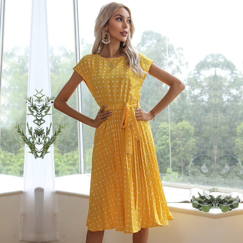 Elegantes Polka Dot Midi Kleid mit Kurzem Ärmel für Damen