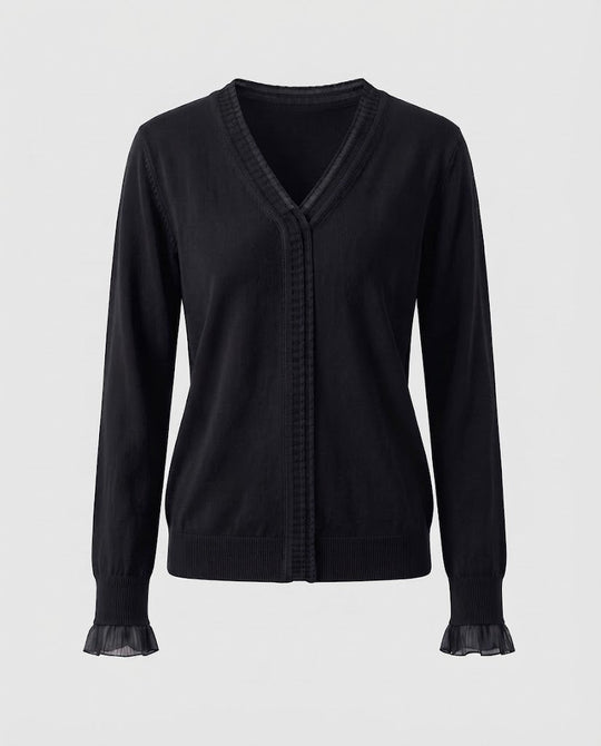 Damen Feiner V‑Ausschnitt-Feinstrickpullover mit plisseeverzierten Kanten und fließender Silhouette Shop Nory