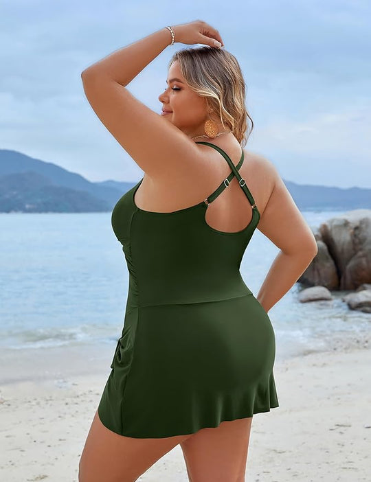 Plus Size Einteiler Schwimmdress Badeanzug Bauchkontrolle Badeanzüge