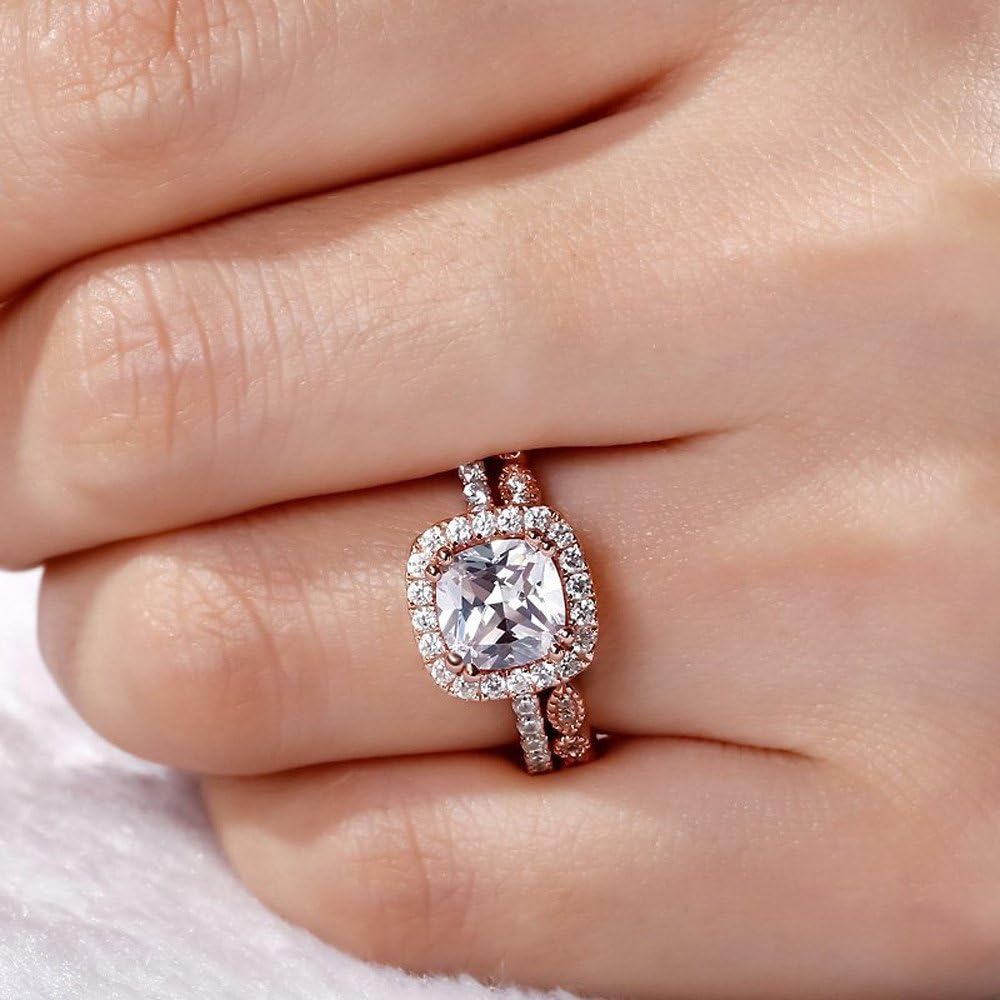 Damen Rose Gold 2-in-1 Kristall Verlobungsband Mode Ring Sets | Shop Nory