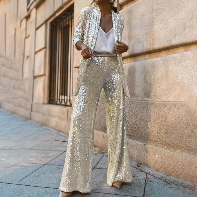 Damen Glitzerndes Blazeranzug mit weitem Bein und schimmernden Pailletten ShopNory