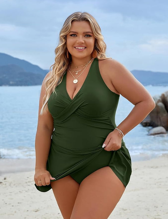Plus Size Einteiler Schwimmdress Badeanzug Bauchkontrolle Badeanzüge