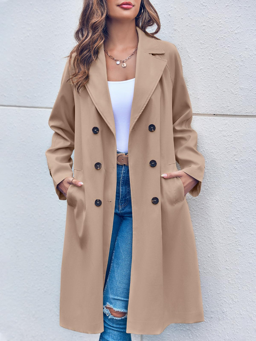doppelte Reihe Trenchcoat für Damen - mit Gürtel in der Taille