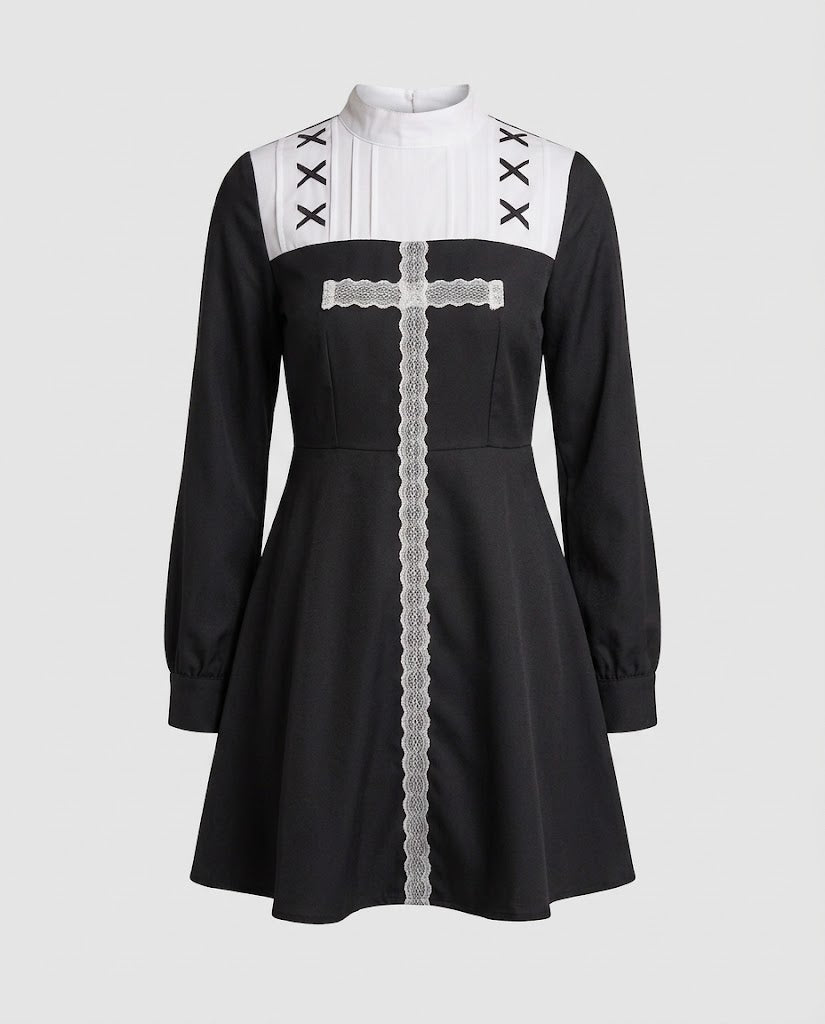 Damen Nonnenkleid mit eleganter Spitzenverzierung und Schleier Shop Nory