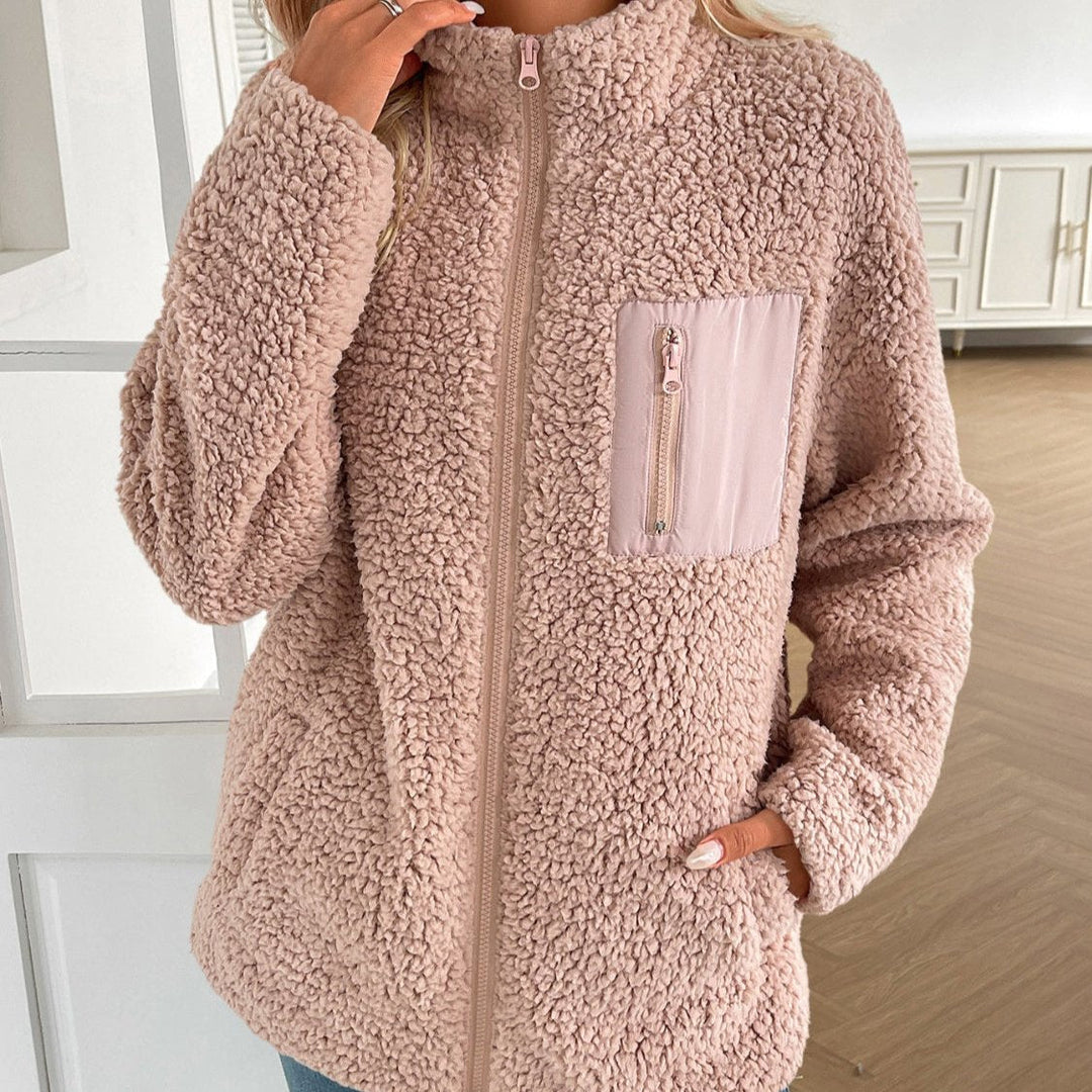 Lässige Winter Zip-Up Fuzzy Jacke für Damen