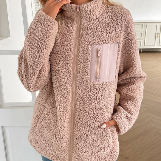 Lässige Winter Zip-Up Fuzzy Jacke für Damen