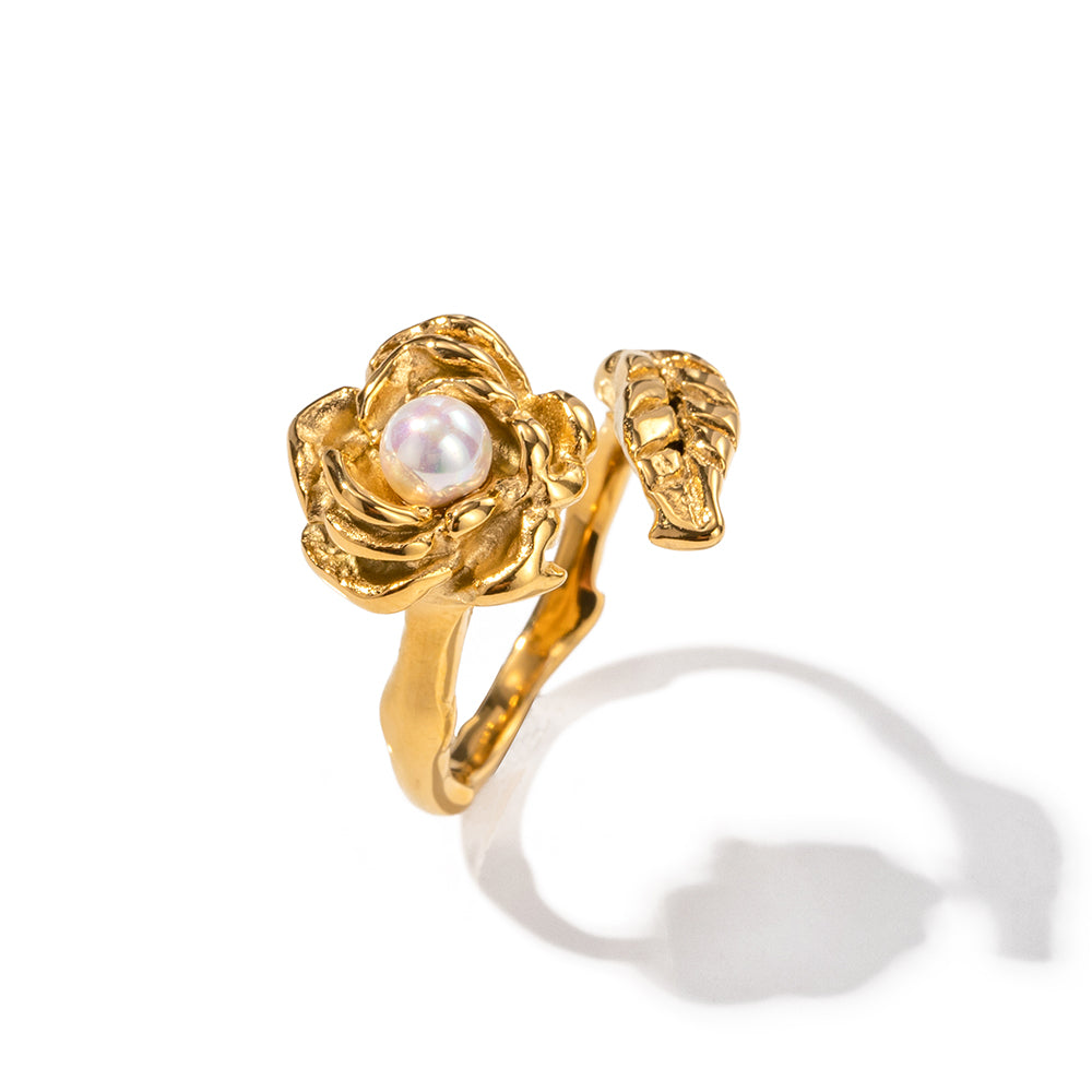 Ring "Rosi" Rosen Design in Edelstahl - 18k vergoldet | Shop Nory